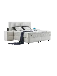 Premium Boxspringbett „Laura“ inkl. Matratze & Topper Weiss / Hellbeige  180 x 200 cm BEDS SUPPLY