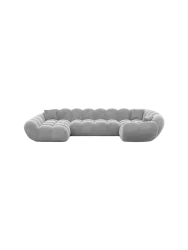 6-Sitzer Design Panorama-Sofa „Levante XL“ mit Samtbezug Samtbezug Hellgrau BLOOMINGLOFT Collection