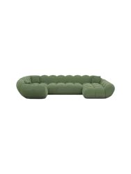6-Sitzer Design Panorama-Sofa „Levante XL“ mit Strukturstoff-Bezug Strukturstoff Grün BLOOMINGLOFT Collection
