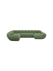 7-Sitzer Design Panorama-Sofa „Levante XXL“ mit Strukturstoff-Bezug Strukturstoff Grün BLOOMINGLOFT Collection