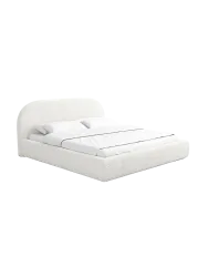 Design Polsterbett „Lamina“ mit Ablagefach, Bouclé Weiss BLOOMINGLOFT Collection
