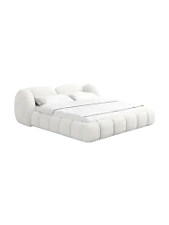 Design Polsterbett „Looma“ mit Ablagefach, Bouclé Weiss BLOOMINGLOFT Collection