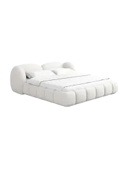Design Polsterbett „Looma“ mit Ablagefach, Webstoff Weiss Strukturstoff Weiss BLOOMINGLOFT Collection