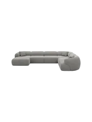 7-Sitzer Design Panorama-Sofa „Polina XXL“ mit Strukturstoff-Bezug Strukturstoff Grau BLOOMINGLOFT Collection