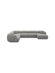 7-Sitzer Design Panorama-Sofa „Polina XXL“ mit Strukturstoff-Bezug Strukturstoff Grau BLOOMINGLOFT Collection