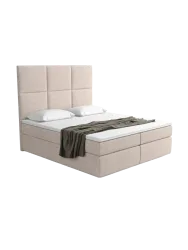 Design Boxspringbett „Maravella“ mit Ablagefach, Webstoff Beige Strukturstoff Beige BLOOMINGLOFT Collection