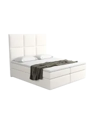 Design Boxspringbett „Maravella“ mit Ablagefach, Webstoff Weiss Strukturstoff Weiss BLOOMINGLOFT Collection