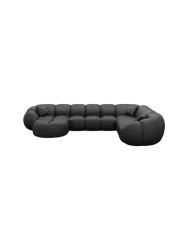 7-Sitzer Design Echtleder Panorama-Sofa „Panda XXL“ Echtleder Schwarz BLOOMINGLOFT Collection