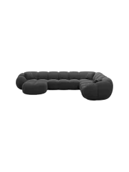 7-Sitzer Design Panorama-Sofa „Panda XXL“ mit Strukturstoff-Bezug Strukturstoff Schwarz BLOOMINGLOFT Collection
