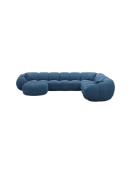 7-Sitzer Design Panorama-Sofa „Panda XXL“ mit Strukturstoff-Bezug Strukturstoff Dunkelblau BLOOMINGLOFT Collection