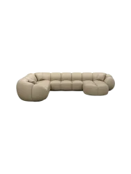 7-Sitzer Design Echtleder Panorama-Sofa „Panda XXL“ Echtleder Beige dunkel BLOOMINGLOFT Collection