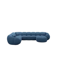 7-Sitzer Design Panorama-Sofa „Panda XXL“ mit Strukturstoff-Bezug Strukturstoff Dunkelblau BLOOMINGLOFT Collection