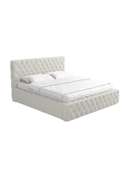 Design Polsterbett „Perla“ mit Ablagefach, Bouclé Weiss BLOOMINGLOFT Collection