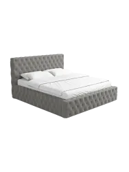 Design Polsterbett „Perla“ mit Ablagefach, Webstoff Grau Strukturstoff Grau BLOOMINGLOFT Collection