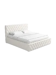 Design Polsterbett „Perla“ mit Ablagefach, Webstoff Weiss Strukturstoff Weiss BLOOMINGLOFT Collection