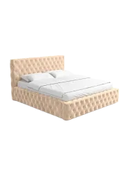 Design Polsterbett „Perla“ mit Ablagefach, Samt Beige BLOOMINGLOFT Collection