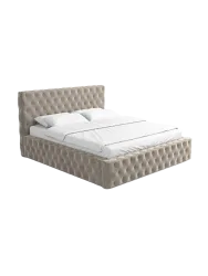 Design Polsterbett „Perla“ mit Ablagefach, Samt Beige dunkel BLOOMINGLOFT Collection
