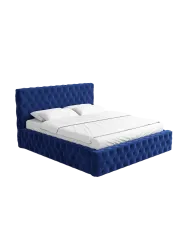 Design Polsterbett „Perla“ mit Ablagefach, Samt Dunkelblau BLOOMINGLOFT Collection