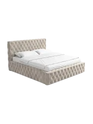 Design Polsterbett „Perla“ mit Ablagefach, Samt Sand BLOOMINGLOFT Collection