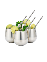 4-er Set bruchsichere Tumbler-Gläser & Strohhalme „Steel“ aus Edelstahl, 350 ml Oak & Steel
