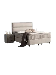 Premium Boxspringbett „Suna“ inkl. Matratze & Topper Beigegrau  140 x 200 cm BEDS SUPPLY
