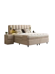 Premium Boxspringbett „Wind“ inkl. Matratze & Topper Beige  140 x 200 cm SCANDIBEDDING