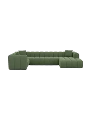 6-Sitzer Design Panorama-Sofa „Zuma“ mit Strukturstoff-Bezug Strukturstoff Grün BLOOMINGLOFT Collection