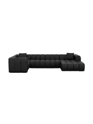 6-Sitzer Design Echtleder Panorama-Sofa „Zuma“ Echtleder Schwarz BLOOMINGLOFT Collection