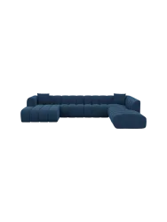 7-Sitzer Design Panorama-Sofa „Zuma Lounge“ mit Strukturstoff-Bezug Strukturstoff Dunkelblau BLOOMINGLOFT Collection