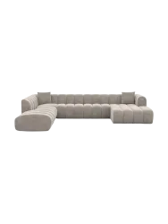 7-Sitzer Design Panorama-Sofa „Zuma Lounge“ mit Samtbezug Samtbezug Sand BLOOMINGLOFT Collection
