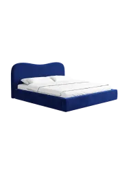 Design Polsterbett „Zoe“ mit Ablagefach, Samt Dunkelblau BLOOMINGLOFT Collection