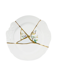 Design Speiseteller „Kintsugi 02“ aus Porzellan mit Feingold verziert Seletti