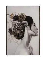 image LAND Bild mit Rahmen Dame mit Schwarzem Haar und Blumen  | Schubiger Möbel