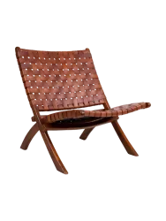 Teakholz Echtledersessel „Perugia“ Braun Chosen by Bloomingloft
