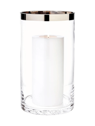 Mundgeblasenes, grosses Premium Windlicht „Molly“ - Kristallglas mit Platinrand EDZARD
