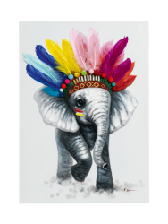 Handbemalter 3D-Kunstdruck „Elephant with Feathers“ 50 x 70 cm Crea Collection