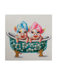 Handbemaltes Bild „2 Schweinchen in der Wanne“ 70 x 70 cm Crea Collection