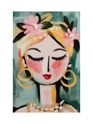 image LAND Gemälde Naive Painting Green Girl  | Schubiger Möbel
