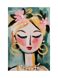image LAND Gemälde Naive Painting Green Girl  | Schubiger Möbel
