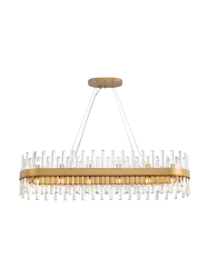 Dimmbare, ovale LED Design Pendellampe „Grace“ Gold, Transparent 28-flammig / 120 cm Schuller