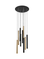 LED Design Pendellampe „Varas“ mit Fernbedienung, 9-flammig Gold, Schwarz Schuller