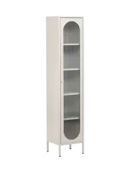 Schmaler Design Vitrinenschrank „Cali“ aus Metall Beige VE DESIGN