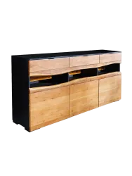 Design Sideboard „Grand Acacia“ mit LED-Beleuchtung Akazienholz Natural, Schwarz Invicta Interiors