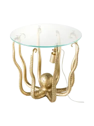 Design Beistelltisch „Wildlife Octopus“ mit integrierter Lampe Gold, Transparent Invicta Interiors