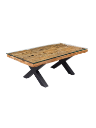 Massiver Design Couchtisch „Shark X“ - recyceltes Teakholz inkl Glasplatte Invicta Interiors