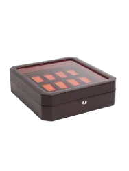 Uhrenbox „Windsor“ für 15 Armbanduhren mit zusätzlichem Stauraum Leder Braun / Orange WOLF