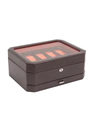 Uhrenbox „Windsor“ für 10 Armbanduhren mit zusätzlichem Stauraum Leder Braun / Orange WOLF