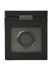 Uhrenbeweger „Axis Single Watch Winder“ mit zusätzlichem Schmuckfach Leder Schwarz WOLF