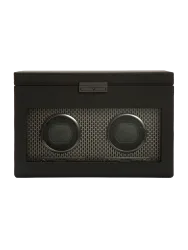 Uhrenbeweger „Axis Double Watch Winder“ mit Schmuckfach und Reise-Etui Leder Schwarz WOLF