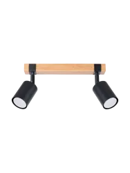 Design Deckenlampe „Fager“ 2-flammig Schwarz / Naturholz Sollux Lighting
